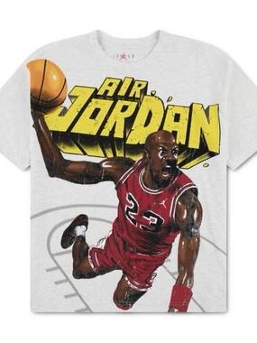 Jordan White Tee with Yellow Logo and Red Graphic